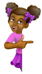 Black Girl Cartoon Child Kid Pointing Sign