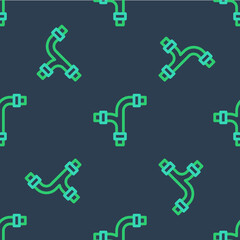 Line Industry metallic pipe icon isolated seamless pattern on blue background. Plumbing pipeline parts of different shapes. Vector