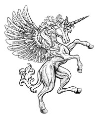 Pegasus Unicorn Rearing Rampant Crest Wings Horse