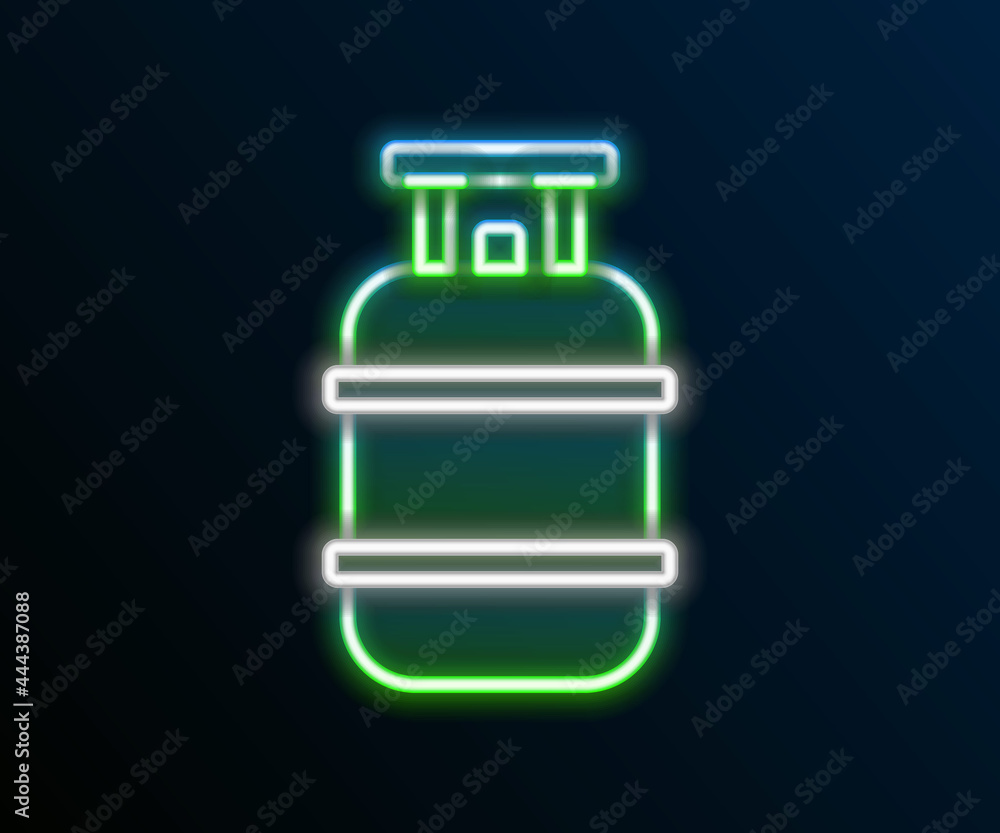 Sticker glowing neon line propane gas tank icon isolated on black background. flammable gas tank icon. color