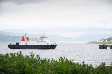 Ferry ship arriving at Scottish town of Wemyss Bay