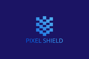 creative shield logo design with pixel style. a logo for technology, games, media.