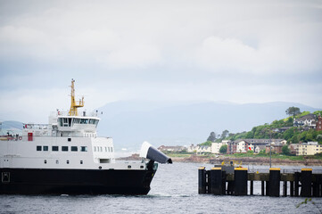 Ferry ship arriving at Scottish town of Wemyss Bay