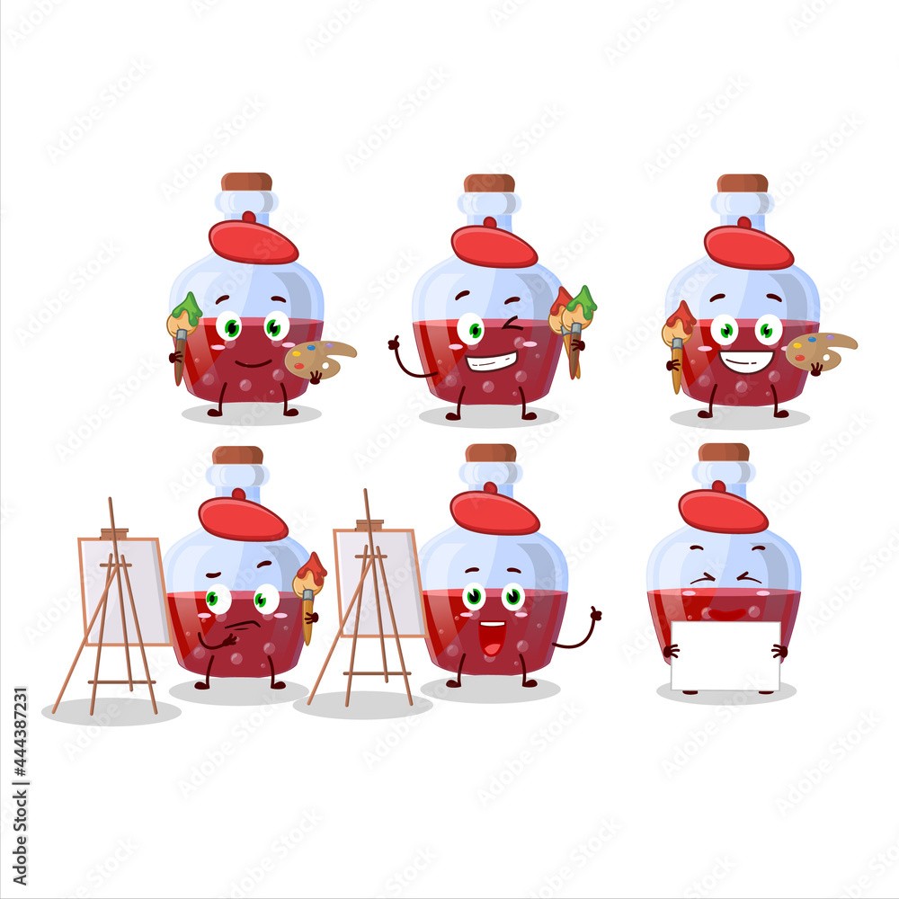 Wall mural Artistic Artist of red magic potion cartoon character painting with a brush