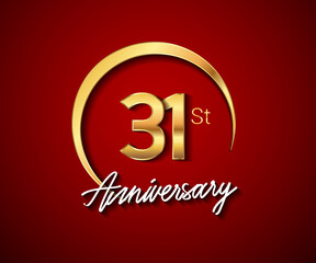 31st anniversary golden color with circle ring isolated on red background for anniversary celebration event.