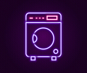 Glowing neon line Washer icon isolated on black background. Washing machine icon. Clothes washer - laundry machine. Home appliance symbol. Colorful outline concept. Vector