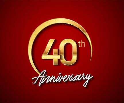 40th anniversary golden color with circle ring isolated on red background for anniversary celebration event.