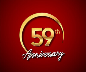 59th anniversary golden color with circle ring isolated on red background for anniversary celebration event.