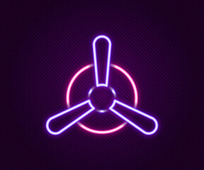 Glowing neon line Plane propeller icon isolated on black background. Vintage aircraft propeller. Colorful outline concept. Vector