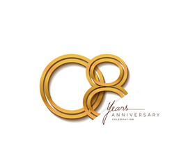 8th anniversary logo golden colored with linked number isolated on white background, vector design for greeting card and invitation card.