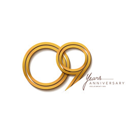 9th anniversary logo golden colored with linked number isolated on white background, vector design for greeting card and invitation card.