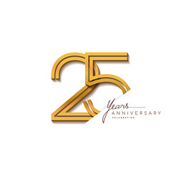 25th anniversary logo golden colored with linked number isolated on white background, vector design for greeting card and invitation card.