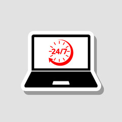 Laptop 24 hour service support icon isolated on gray background