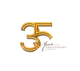 35th anniversary logo golden colored with linked number isolated on white background, vector design for greeting card and invitation card.