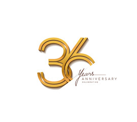 36th anniversary logo golden colored with linked number isolated on white background, vector design for greeting card and invitation card.