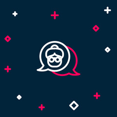 Line Grandmother icon isolated on blue background. Colorful outline concept. Vector