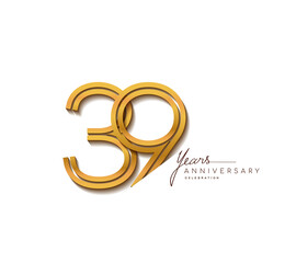 39th anniversary logo golden colored with linked number isolated on white background, vector design for greeting card and invitation card.