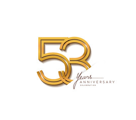 53rd anniversary logo golden colored with linked number isolated on white background, vector design for greeting card and invitation card.