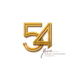 54th anniversary logo golden colored with linked number isolated on white background, vector design for greeting card and invitation card.