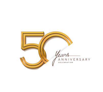 50th anniversary logo golden colored with linked number isolated on white background, vector design for greeting card and invitation card.