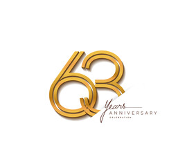 63rd anniversary logo golden colored with linked number isolated on white background, vector design for greeting card and invitation card.