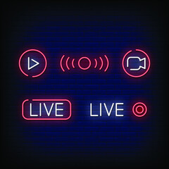 Live Symbol Neon Signs Style Vector