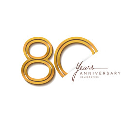 80th anniversary logo golden colored with linked number isolated on white background, vector design for greeting card and invitation card.