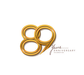 89th anniversary logo golden colored with linked number isolated on white background, vector design for greeting card and invitation card.
