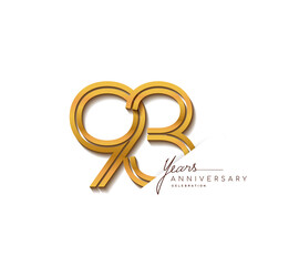 93rd anniversary logo golden colored with linked number isolated on white background, vector design for greeting card and invitation card.