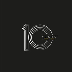 10th years anniversary celebration logotype with linked number black and white. Simple and modern design, vector design for anniversary celebration.