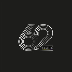 62nd years anniversary celebration logotype with linked number black and white. Simple and modern design, vector design for anniversary celebration.