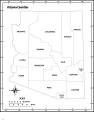 arizona state outline administrative and political vector map in black and white