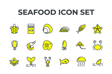 seafood set icon, seafood office set sign icon, vector illustration