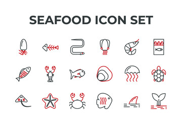 seafood set icon, seafood office set sign icon, vector illustration