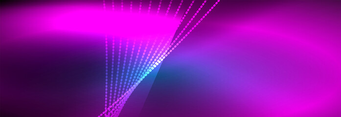 Fototapeta na wymiar Neon shiny color background with light glowing wave line particles. Wallpaper background, design templates for business or technology presentations, internet posters or web brochure covers
