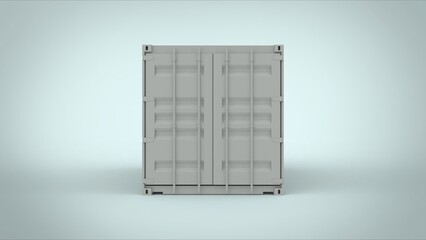 Front view of white cargo twenty feet shipping freight container with closed doors for logistics see transportation and delivery isolated on soft blue background 3d rendering image