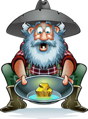 old prospector with gold nugget  - obrazy, fototapety, plakaty