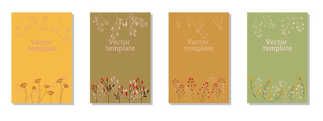 Set of  autumn concept leaflet frame. Autumn and winter natural plants decoration vector template. Beautiful natural brochure design. Vector illustration.