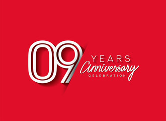 Fototapeta na wymiar 9th Years Anniversary celebration logo, flat design isolated on red background.