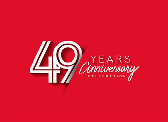 49th Years Anniversary celebration logo, flat design isolated on red background.