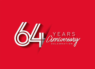 64th Years Anniversary celebration logo, flat design isolated on red background. - obrazy, fototapety, plakaty