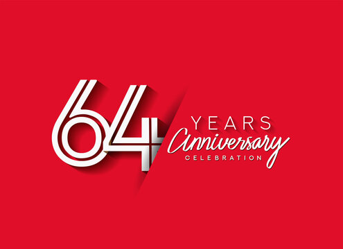64th Years Anniversary celebration logo, flat design isolated on red background.