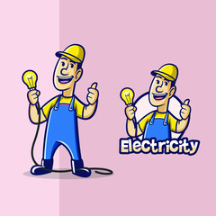 Man Holding Lamp Mascot Logo For Electricity Business