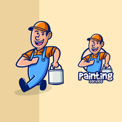 Panting Service Man Mascot Logo Illustration