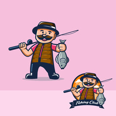 Fisherman Fishing mascot Logo Illustration