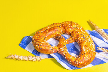 Oktoberfest concept - pretzels on a traditional napkin