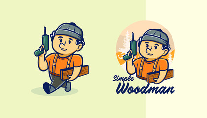 Man Holding A Drill and Wood Logo 
