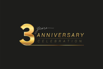 3rd years anniversary celebration logotype. Anniversary logo with golden and silver color isolated on black background, vector design for celebration, invitation card, and greeting card.