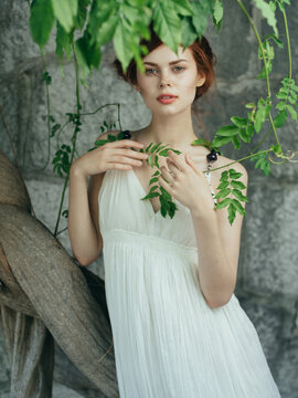Woman in white dress decoration mythology princess glamor summer