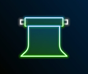 Glowing neon line Empty photo studio icon isolated on black background. Screen backdrop. Colorful outline concept. Vector